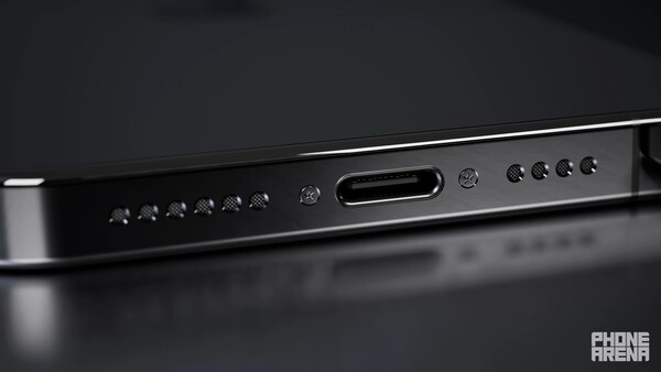 아이폰 15 렌더링 이미지 USB-C 포트 탑재된 모습(PHONE ARENA)